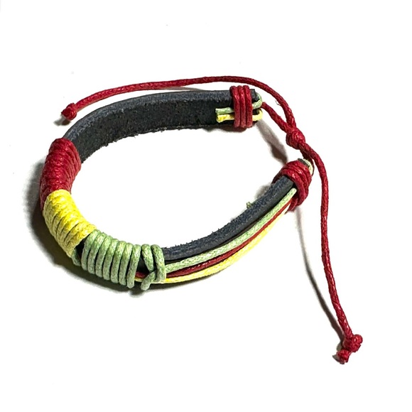 Adjustable Leather & Colorful Cord Bracelet Unisex Boho Hippie Ethnic - Picture 3 of 5